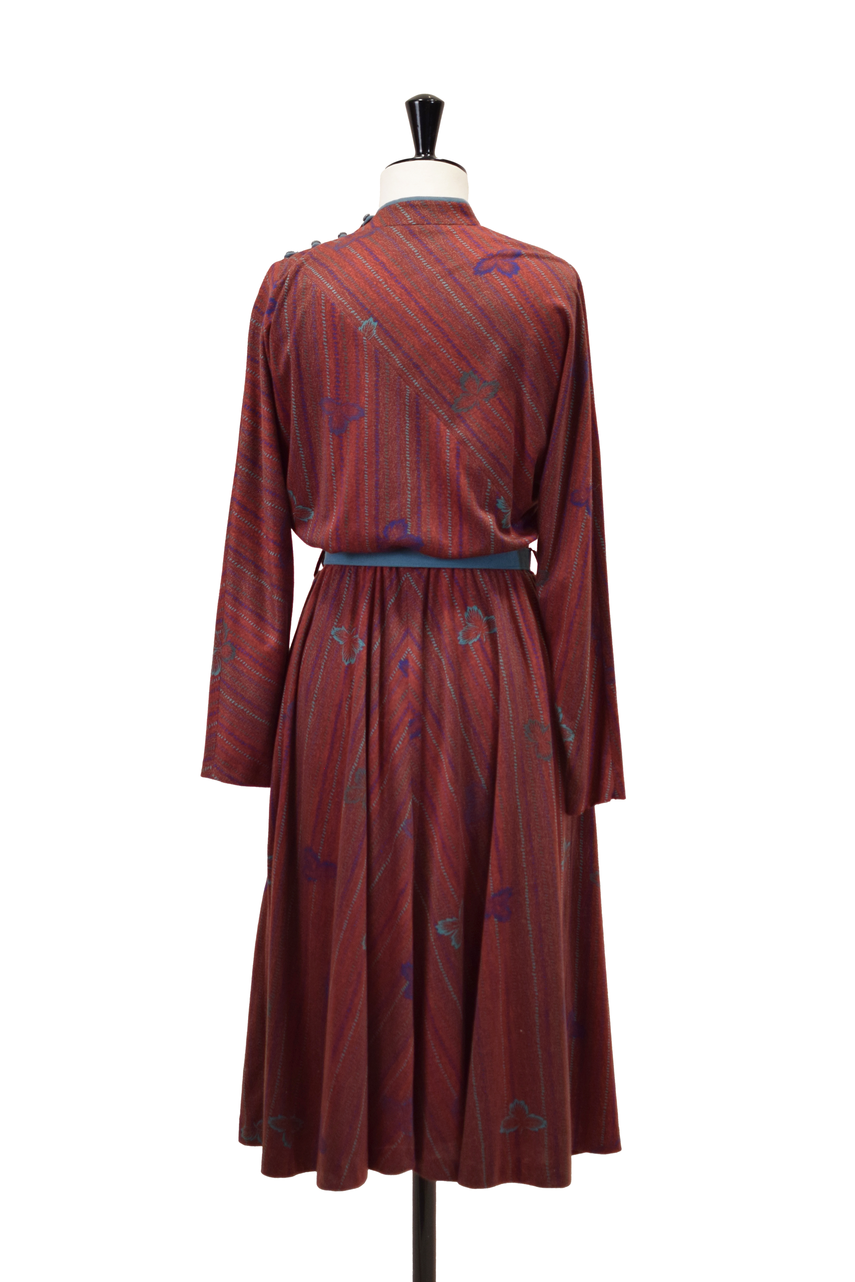 Burgundy Textured Midi Dress with Belt