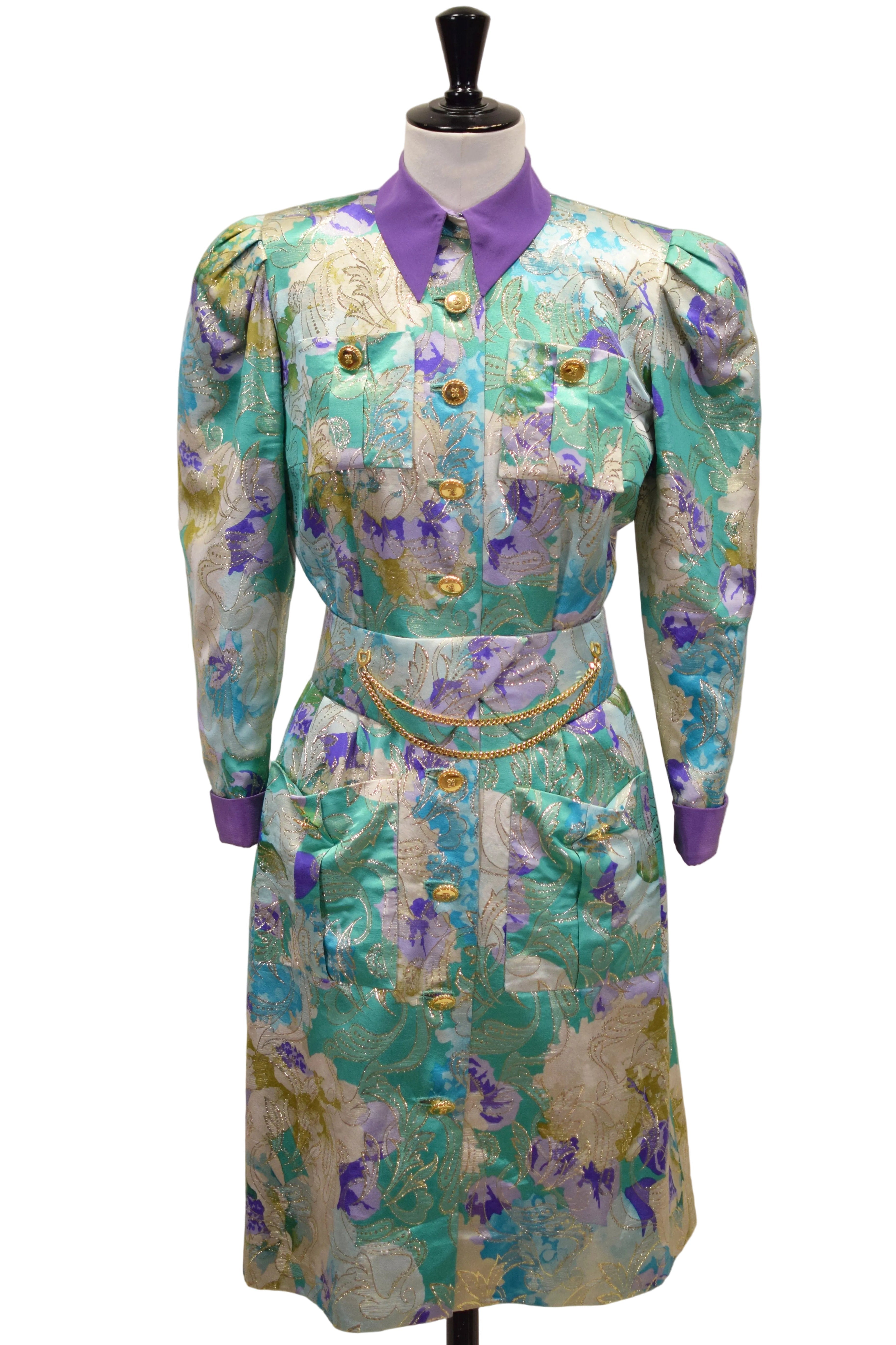 Floral Shirt Dress with Gold Buttons