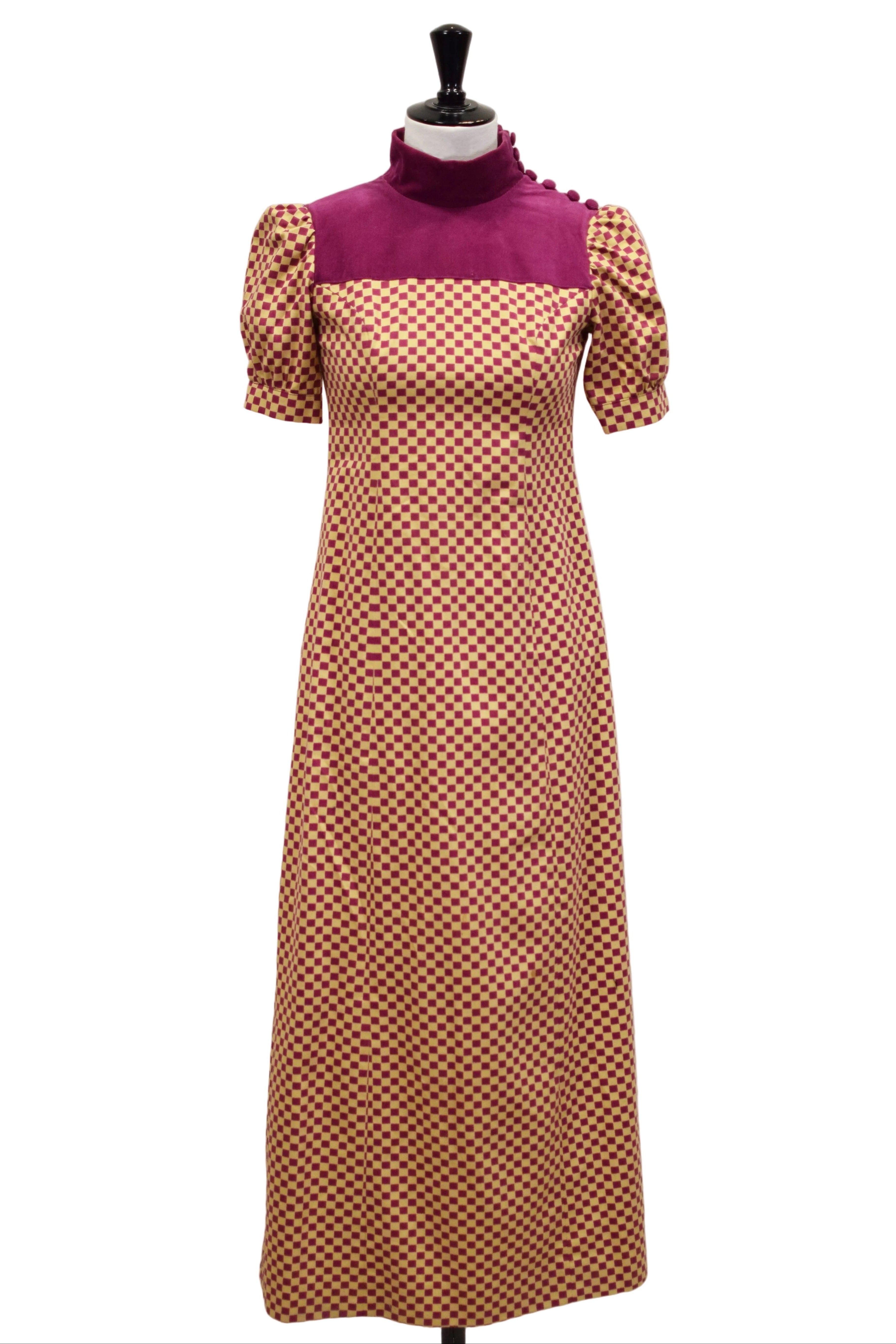 Checkered Dress with High Neckline