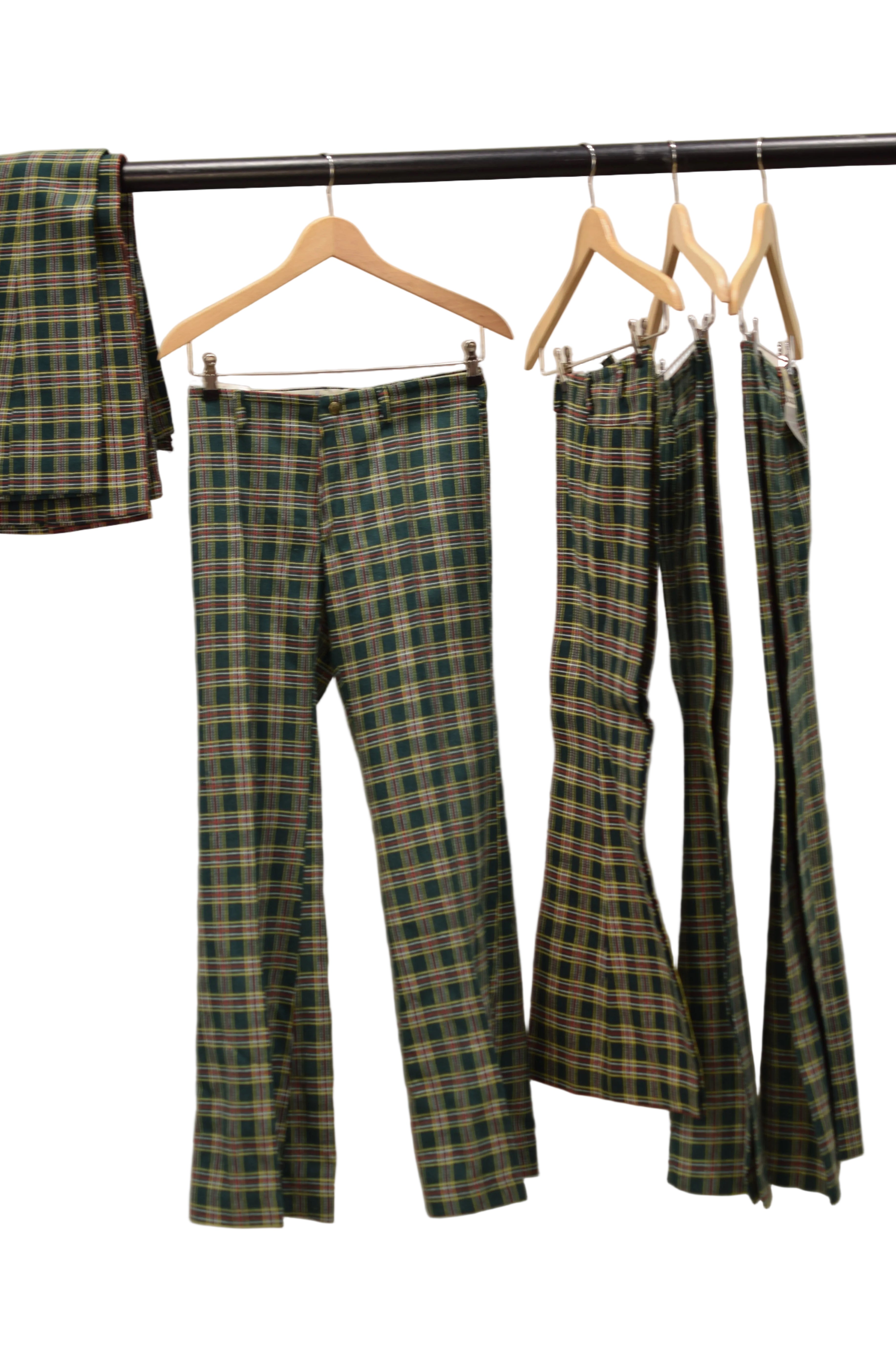 Trousers, green plaid.