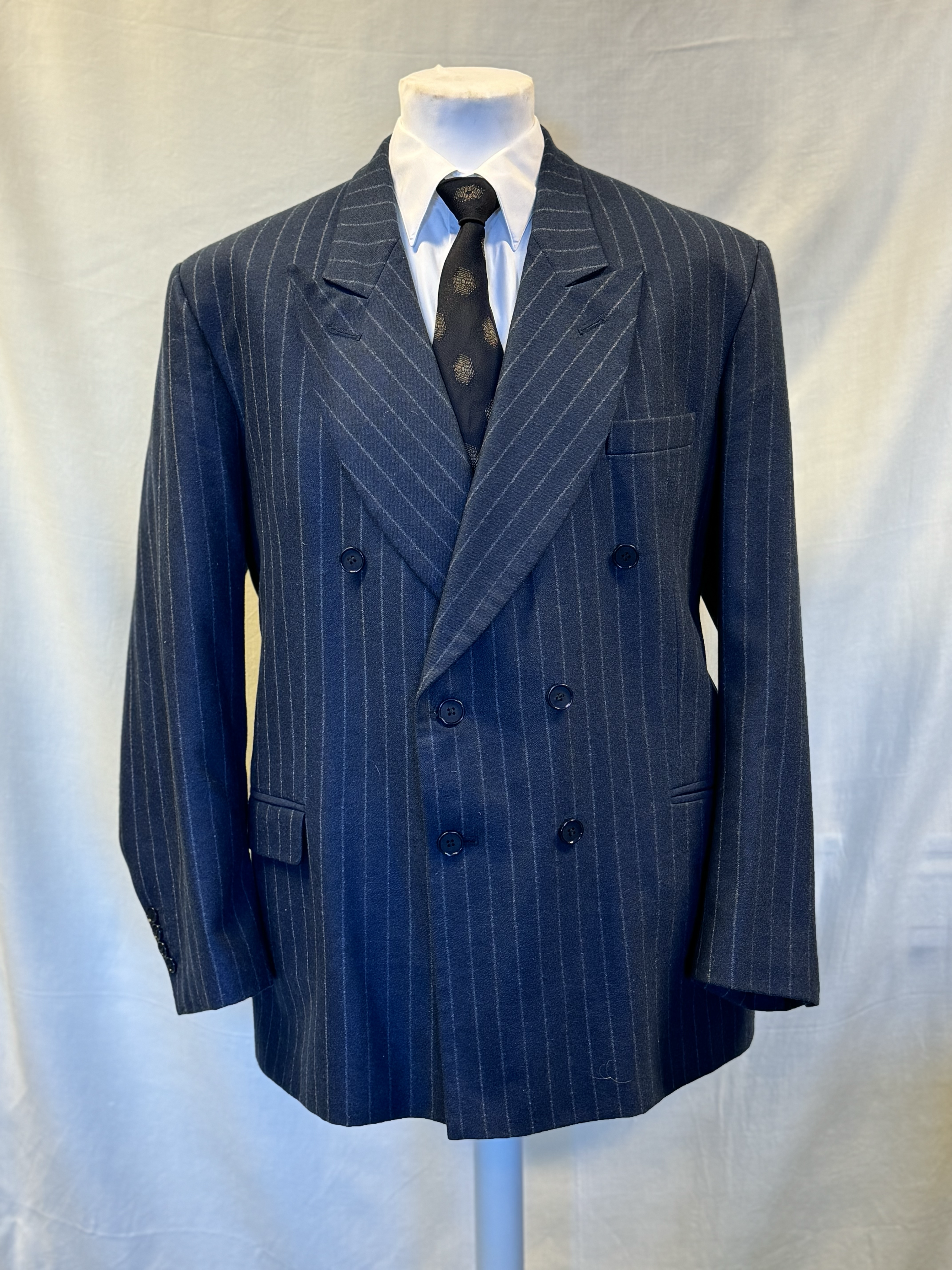 Navy pinstripe double-breasted jacket