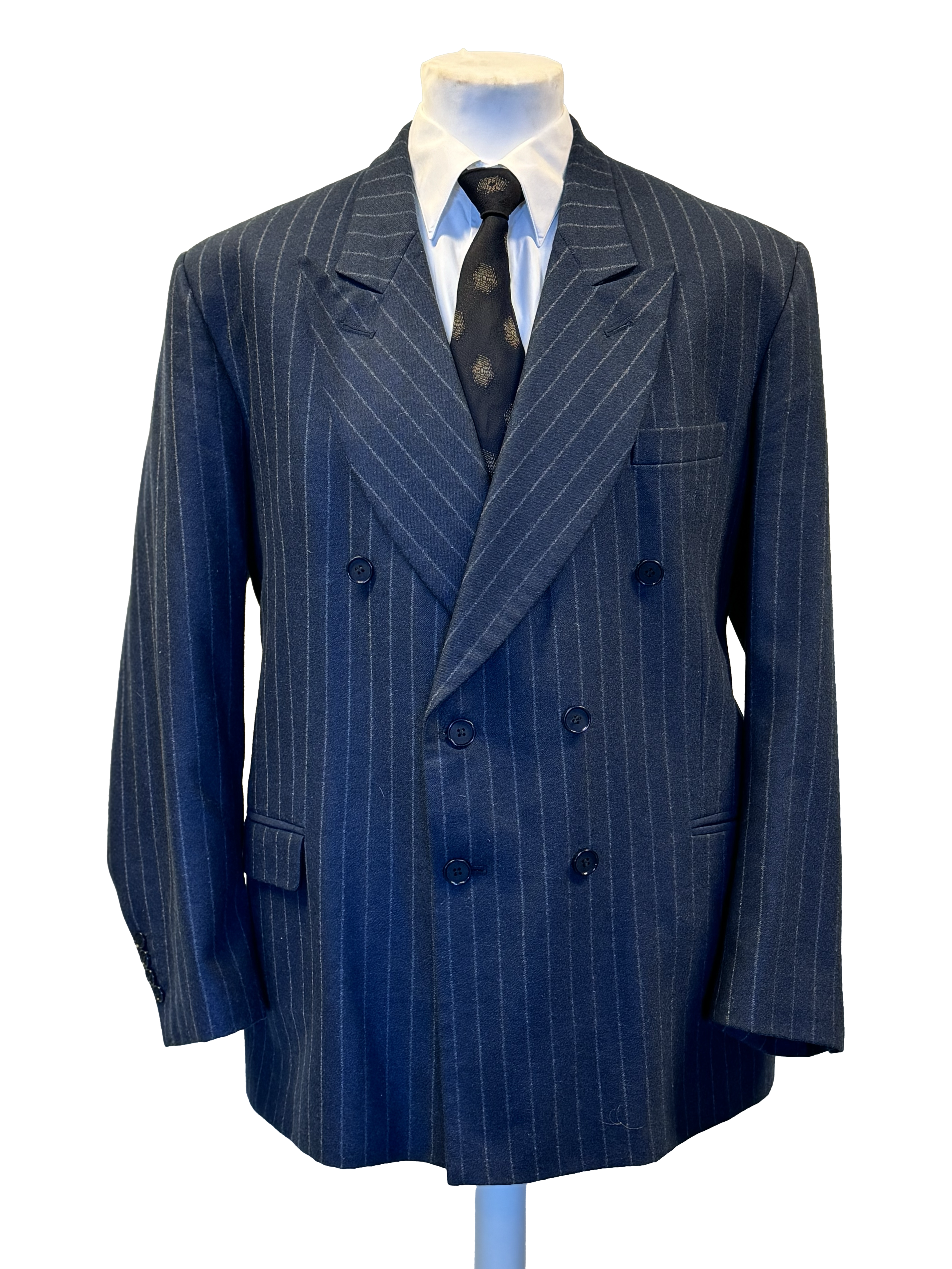 Navy pinstripe double-breasted jacket