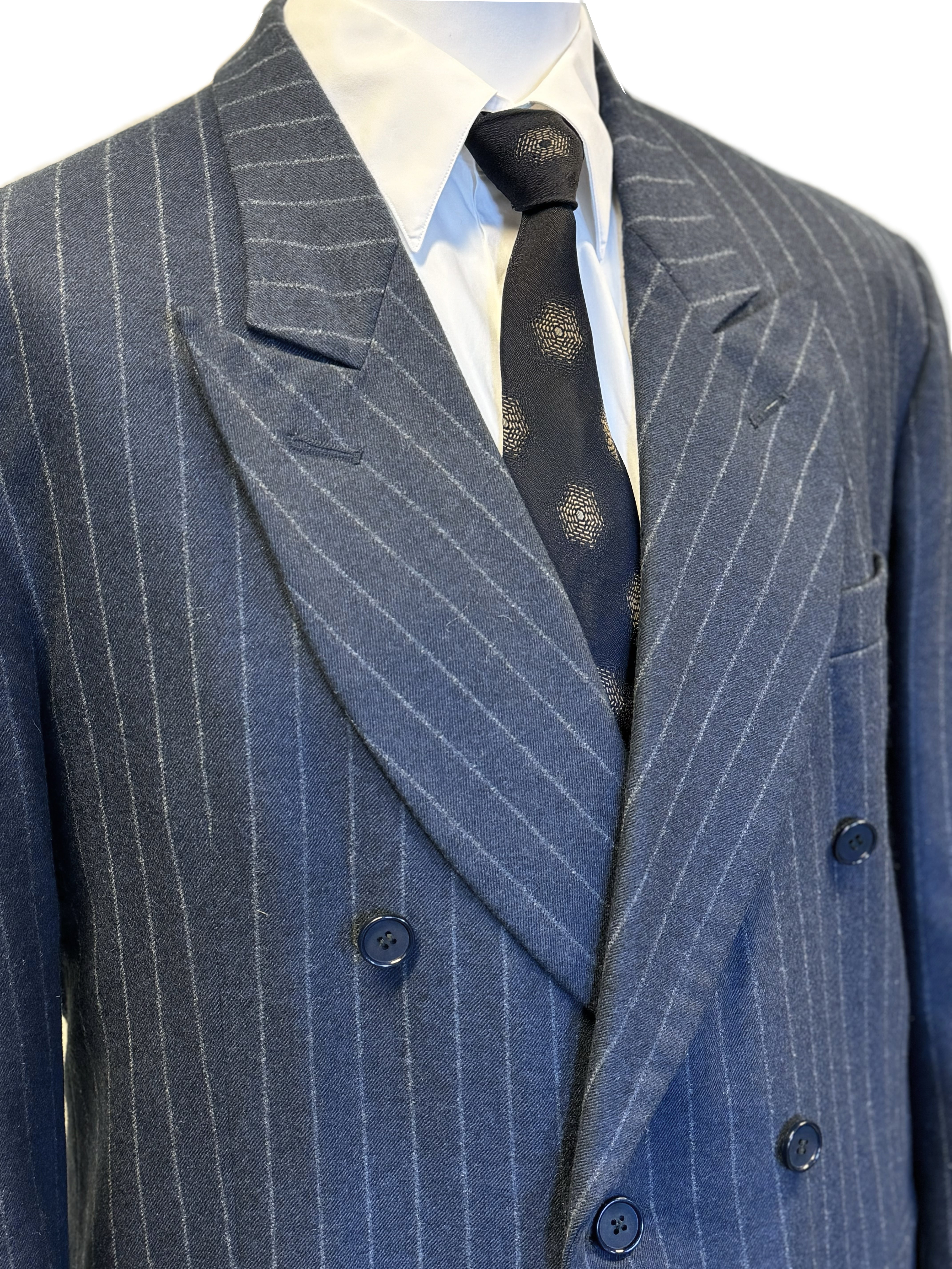 Navy pinstripe double-breasted jacket