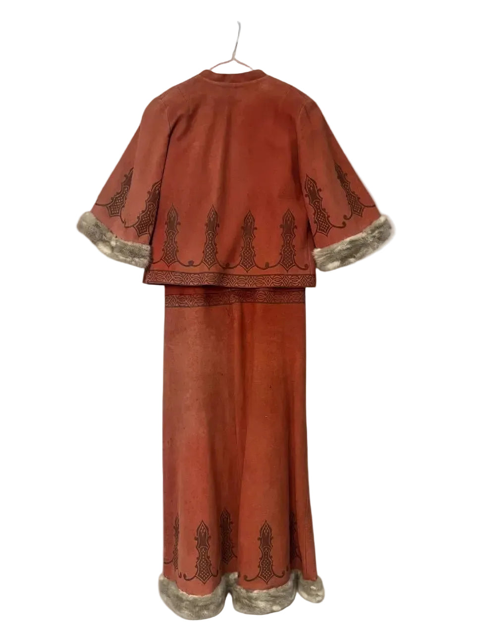Leather dress 2 piece with fur trimming.